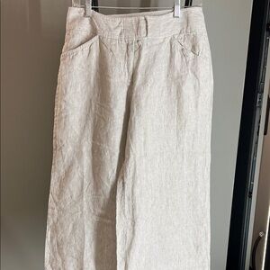 Max Edition Cream Pinstripe Wide-Leg Linen Blend Pants